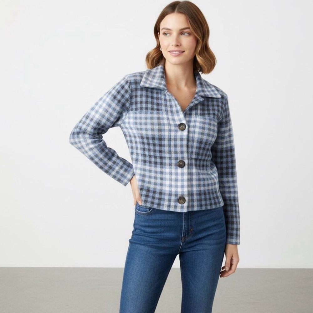 RACHEL Rachel Roy Blue Plaid Blazer Sweater Jacket Medium
